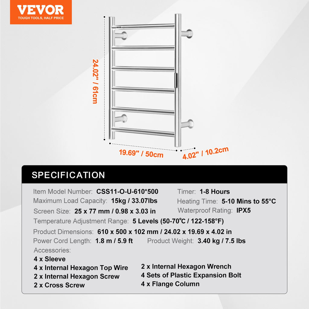 Elektrinis rankšluosčių džiovintuvas VEVOR CSS11-M-U-610*500, 6 skersiniai