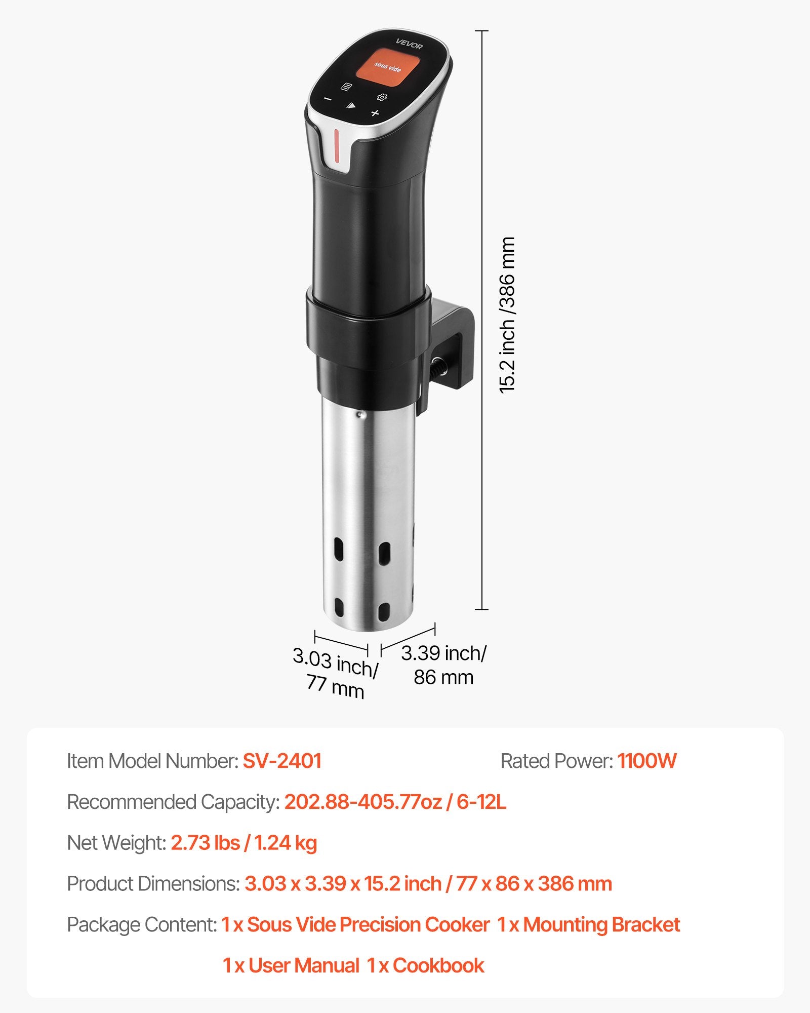 Lėto virimo prietaisas (Sous Vide) VEVOR SV-2401, 1100W