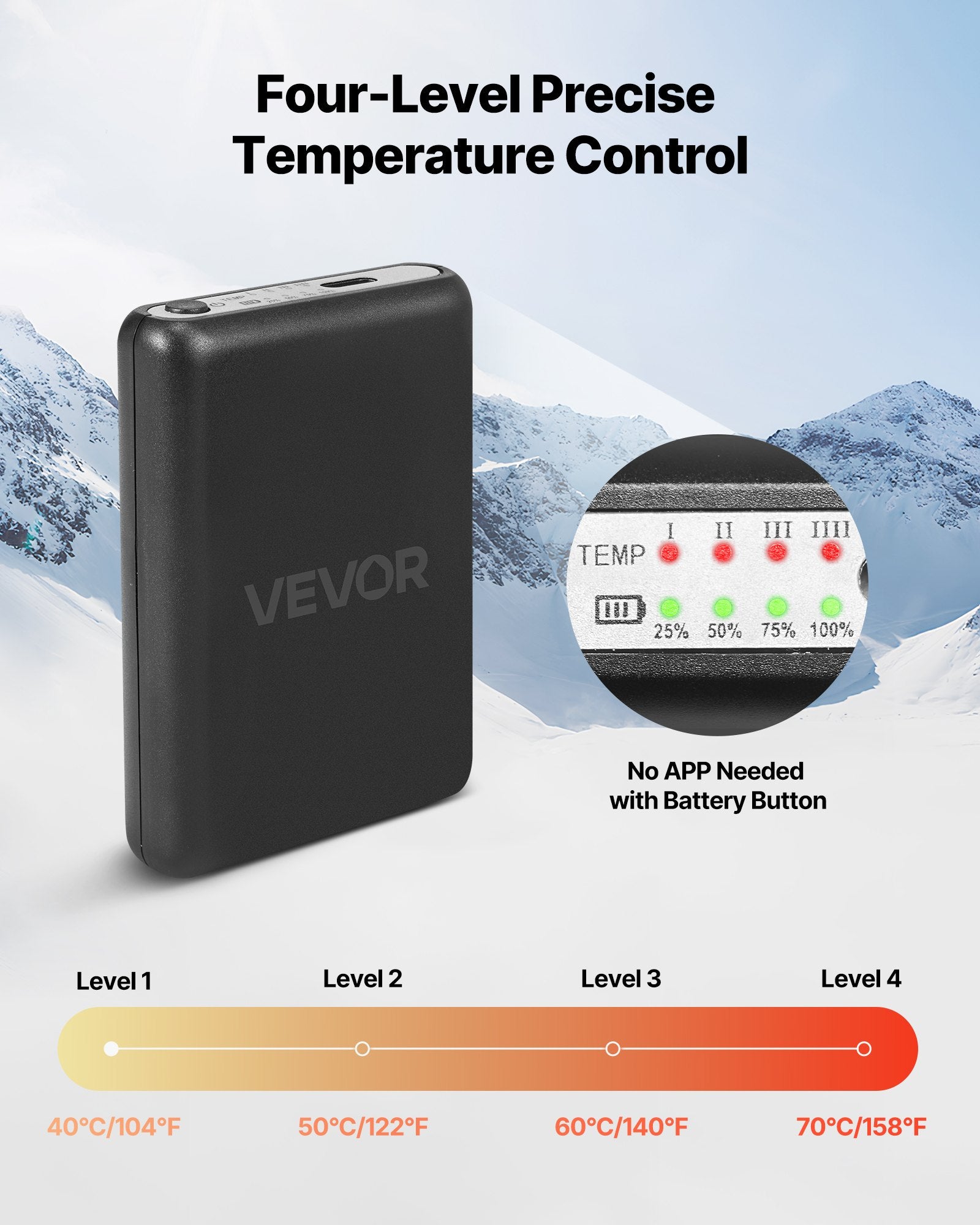 Šildomos kojinės VEVOR KEC-5000, 5000 mAh akumuliatoriai