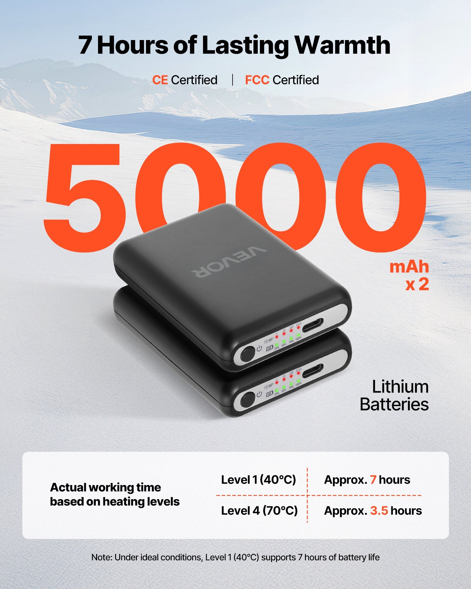 Šildomos kojinės VEVOR KEC-5000, 5000 mAh akumuliatorius