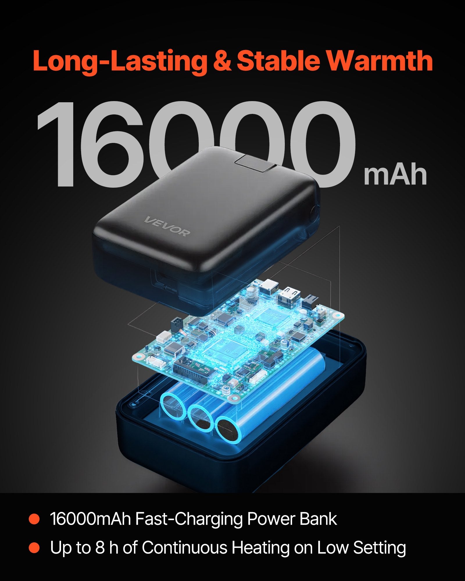 Šildomas džemperis VEVOR 2527, 16000 mAh išorinė baterija