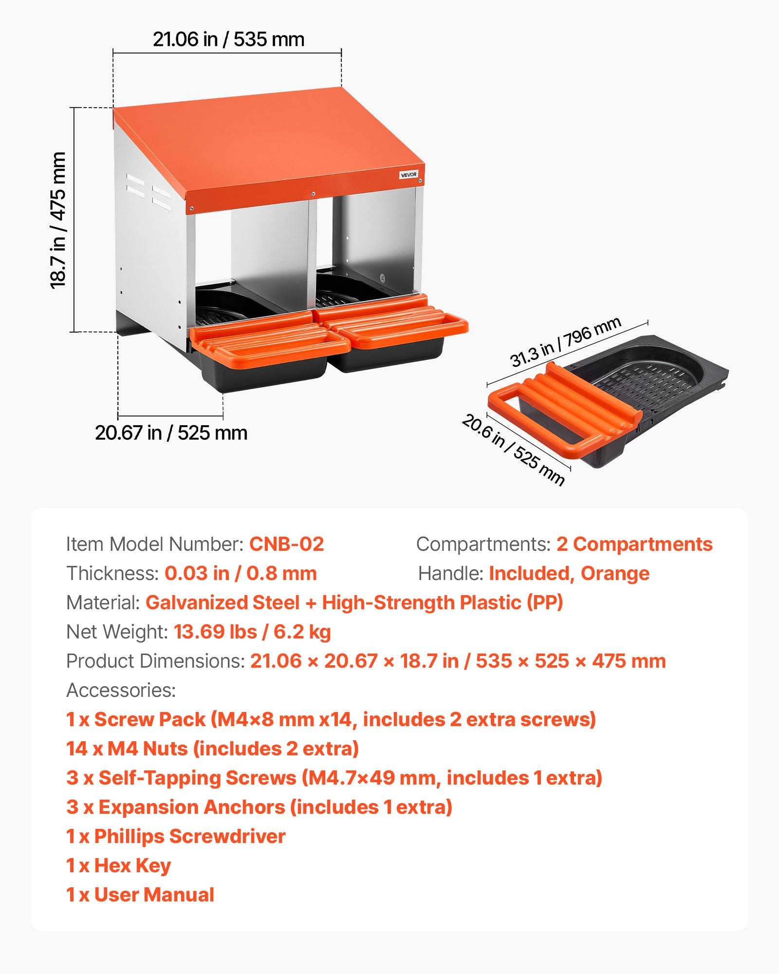 Vištų dėjimo dėžės VEVOR CNB-02, 2 skyriai