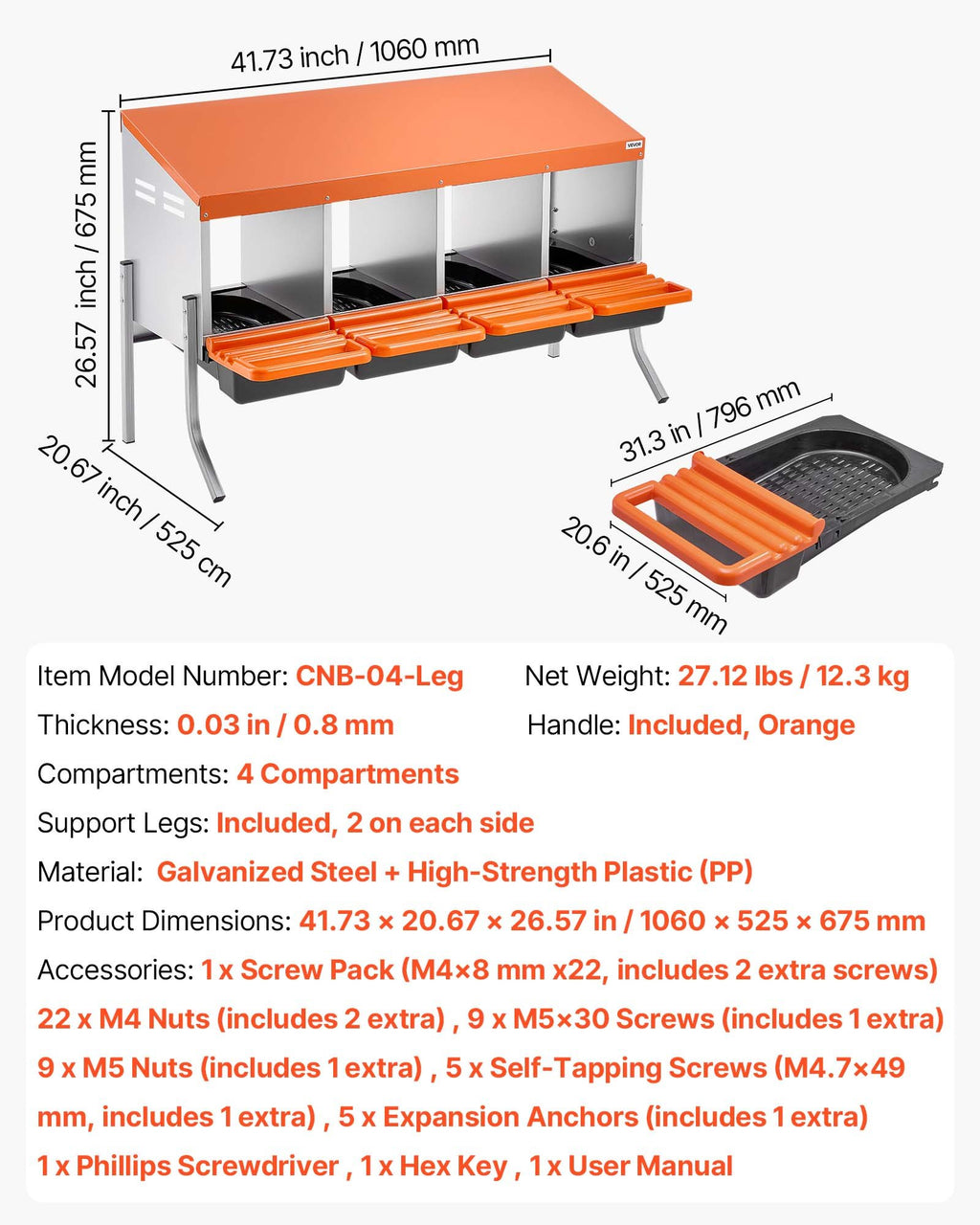 Vištų dėjimo dėžės VEVOR CNB-04-Leg, 4 skyriai