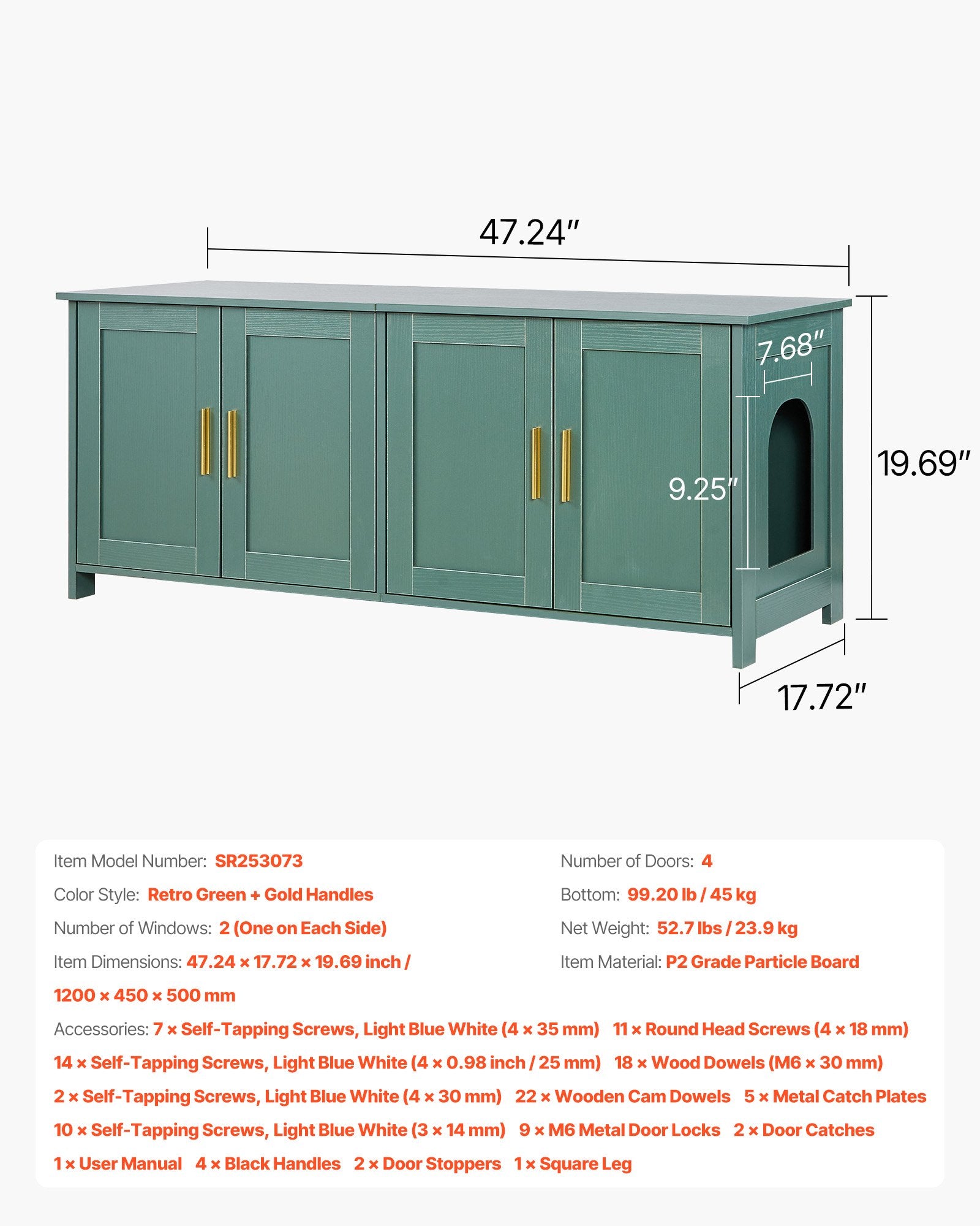 Kačių tualeto spintelė VEVOR SR253073, 120 cm