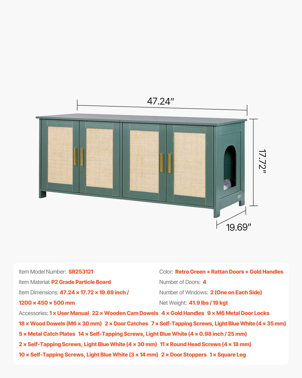Kačių tualeto spintelė VEVOR SR253121, 120 cm