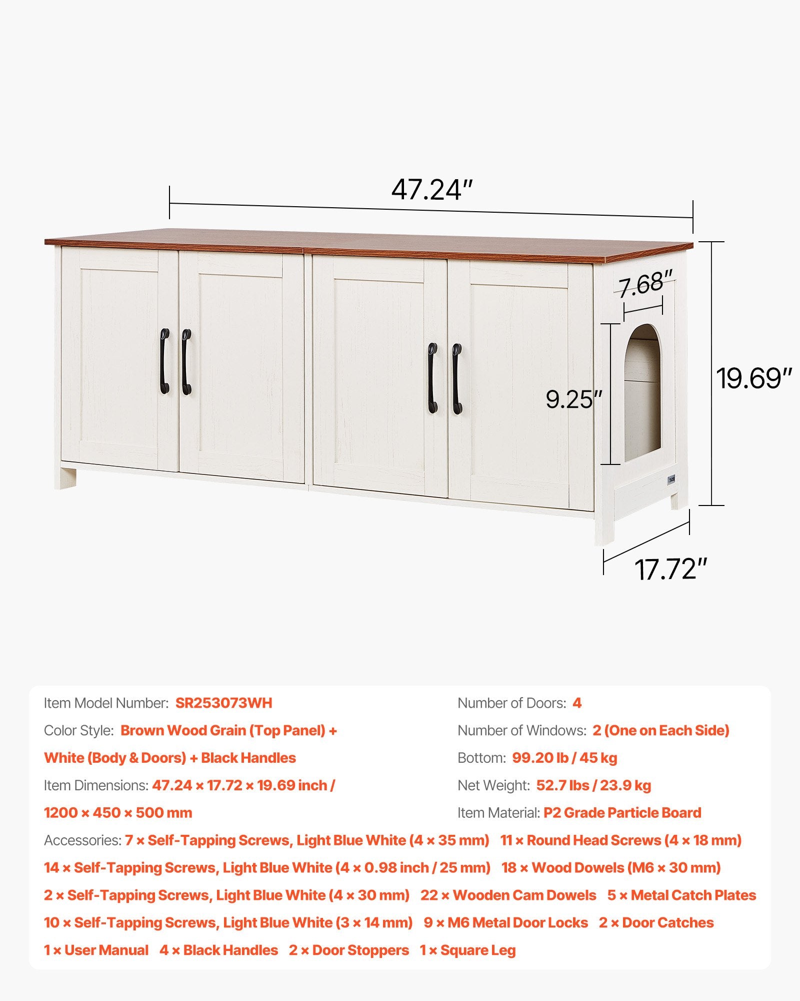 Kačių tualeto spintelė VEVOR SR253073WH, 120 cm