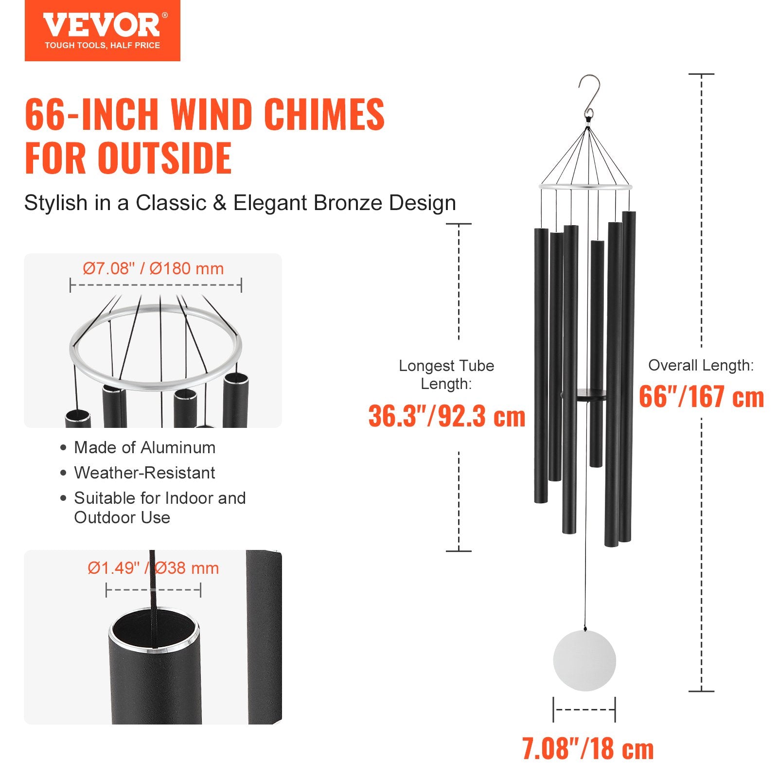Lauko vėjo varpeliai VEVOR M22092, 1677 mm