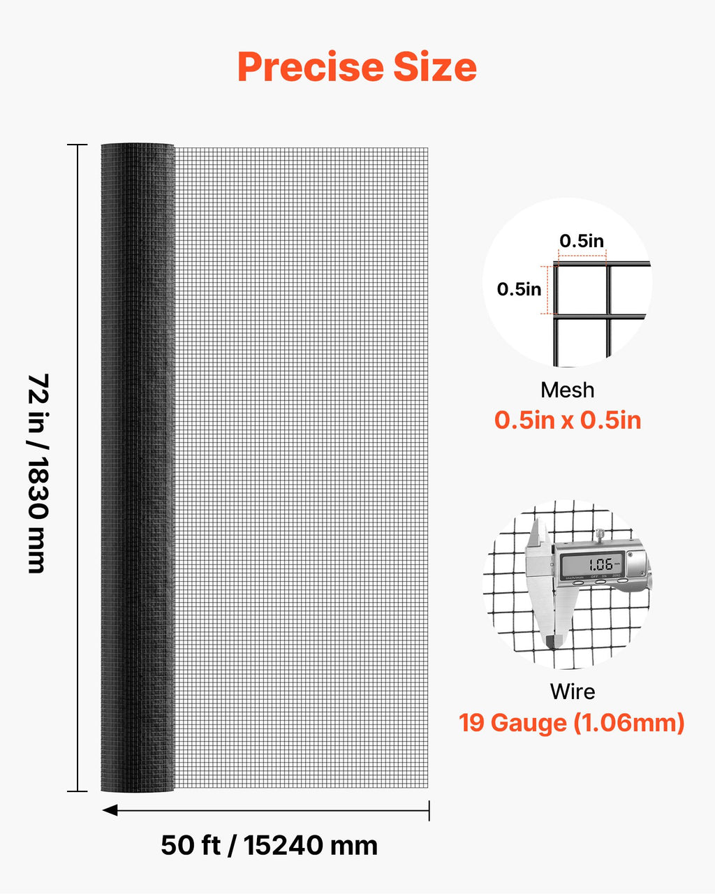 Metalinis tinklas VEVOR WGFS25007, 183 cm x 15,2 m