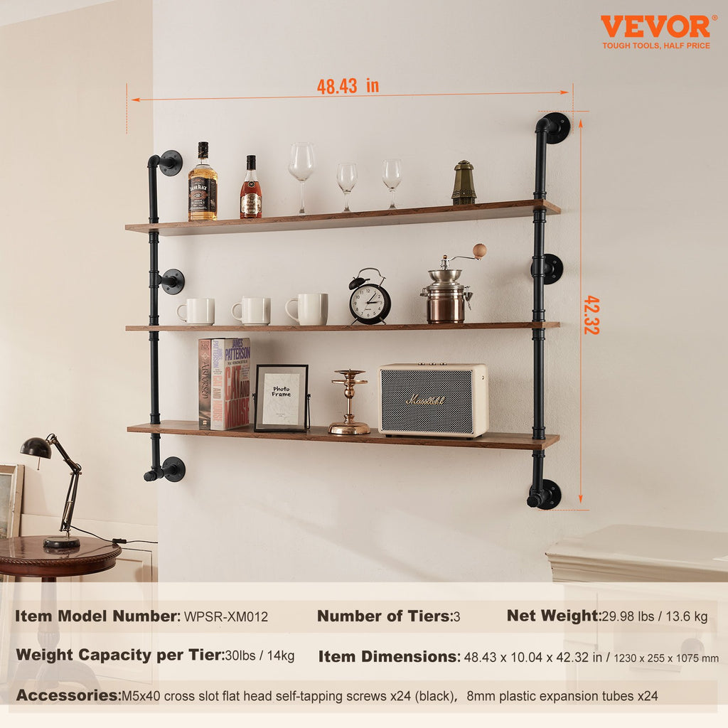 Sieninė industrinio stiliaus lentyna VEVOR WPSR-XM012, 122 cm ilgio