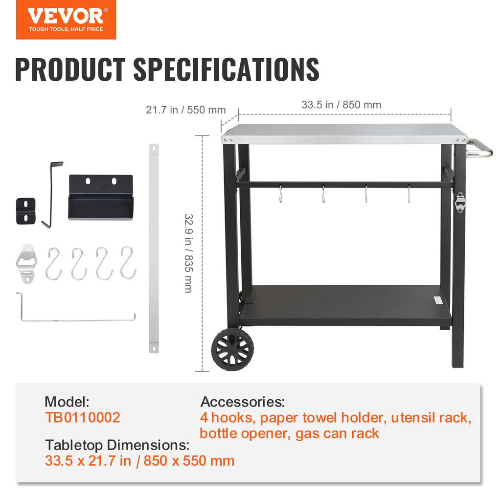 Lauko kepsninės vežimėlis VEVOR TB0110002, 850x550 mm stalviršis