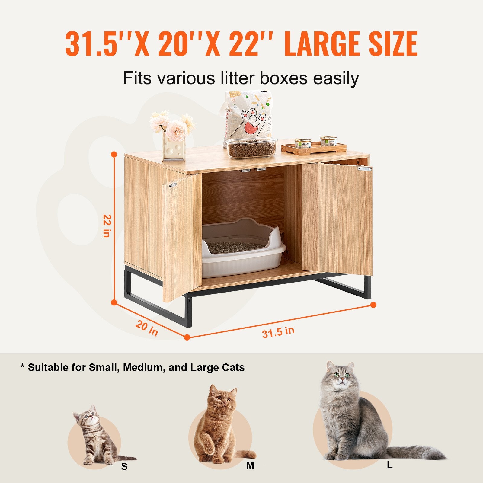 Kačių tualeto spintelė VEVOR CWM001, 80 cm ilgio
