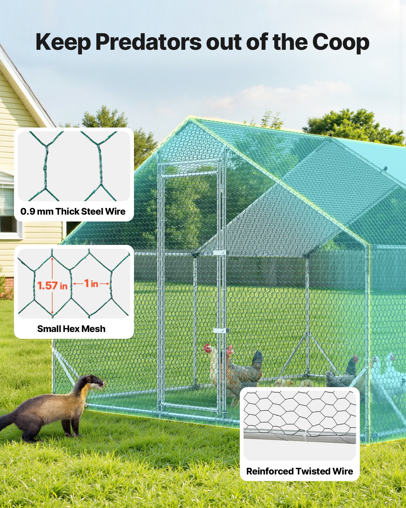 Metalinis vištidės aptvaras VEVOR CRC0303, 3 x 3 x 2 m