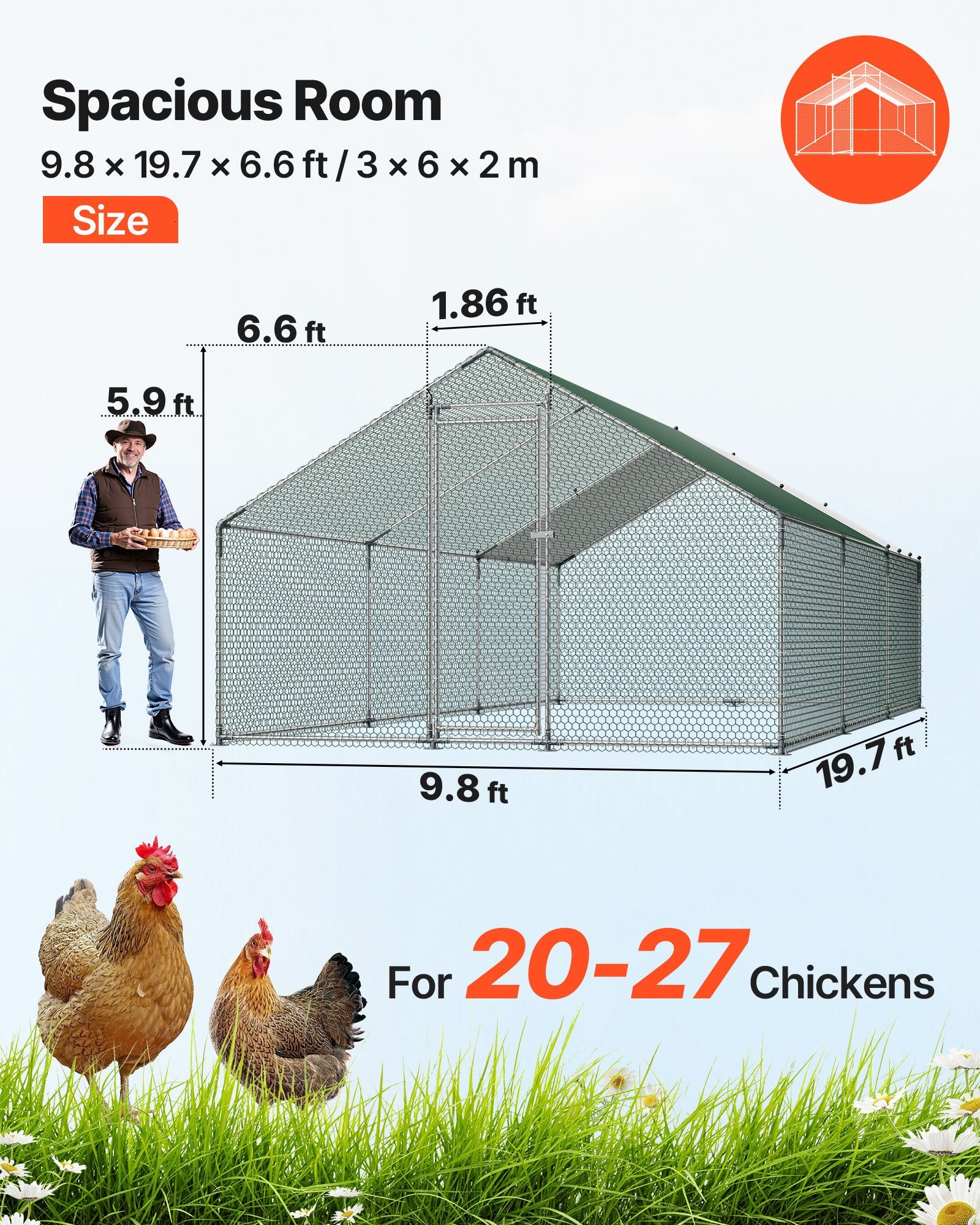 Metalinis vištidės aptvaras VEVOR JD362, 3x6x2 m