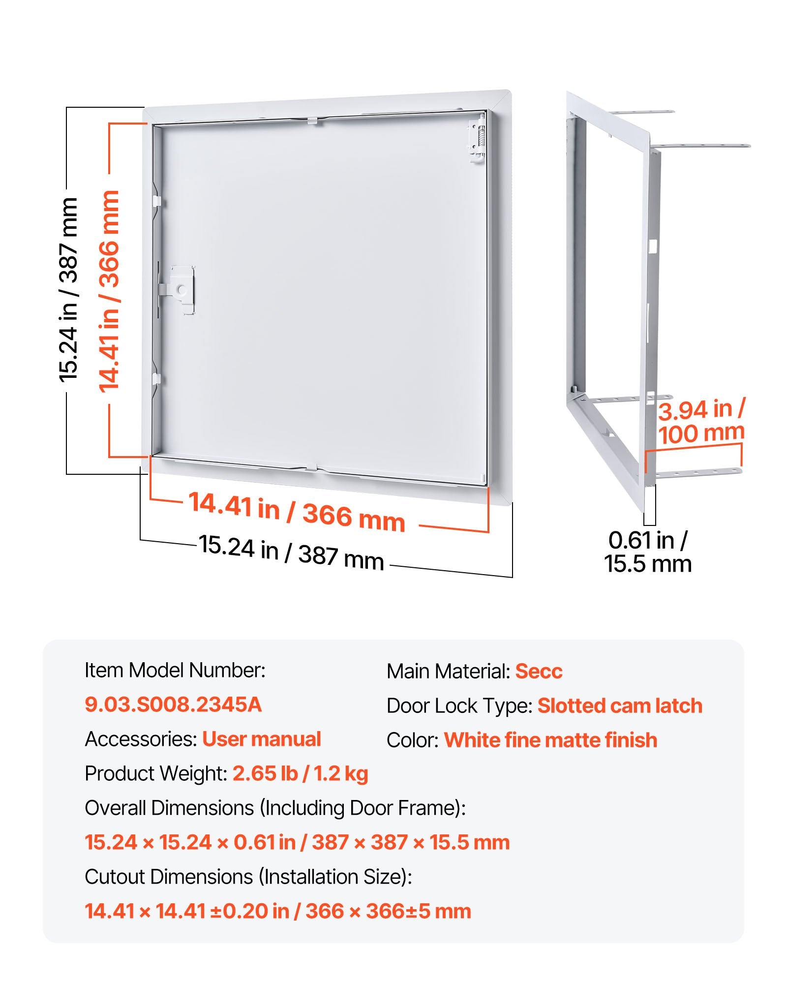 Revizinis liukas VEVOR 9.03.S008.2345A, 39x39 cm