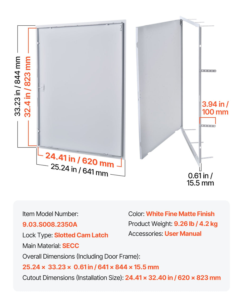 Revizinis liukas VEVOR 9.03.S008.2350A, 84x64 cm
