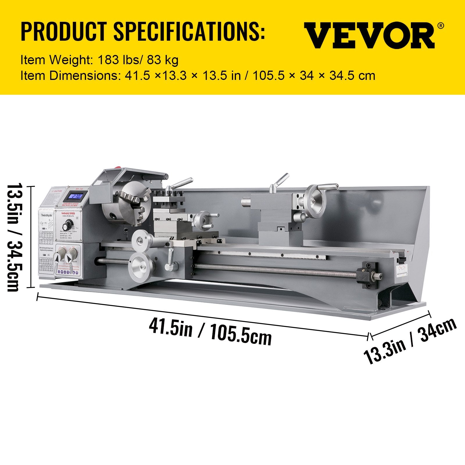 Mini metalo tekinimo staklės VEVOR 220 x 600 mm, 750 W