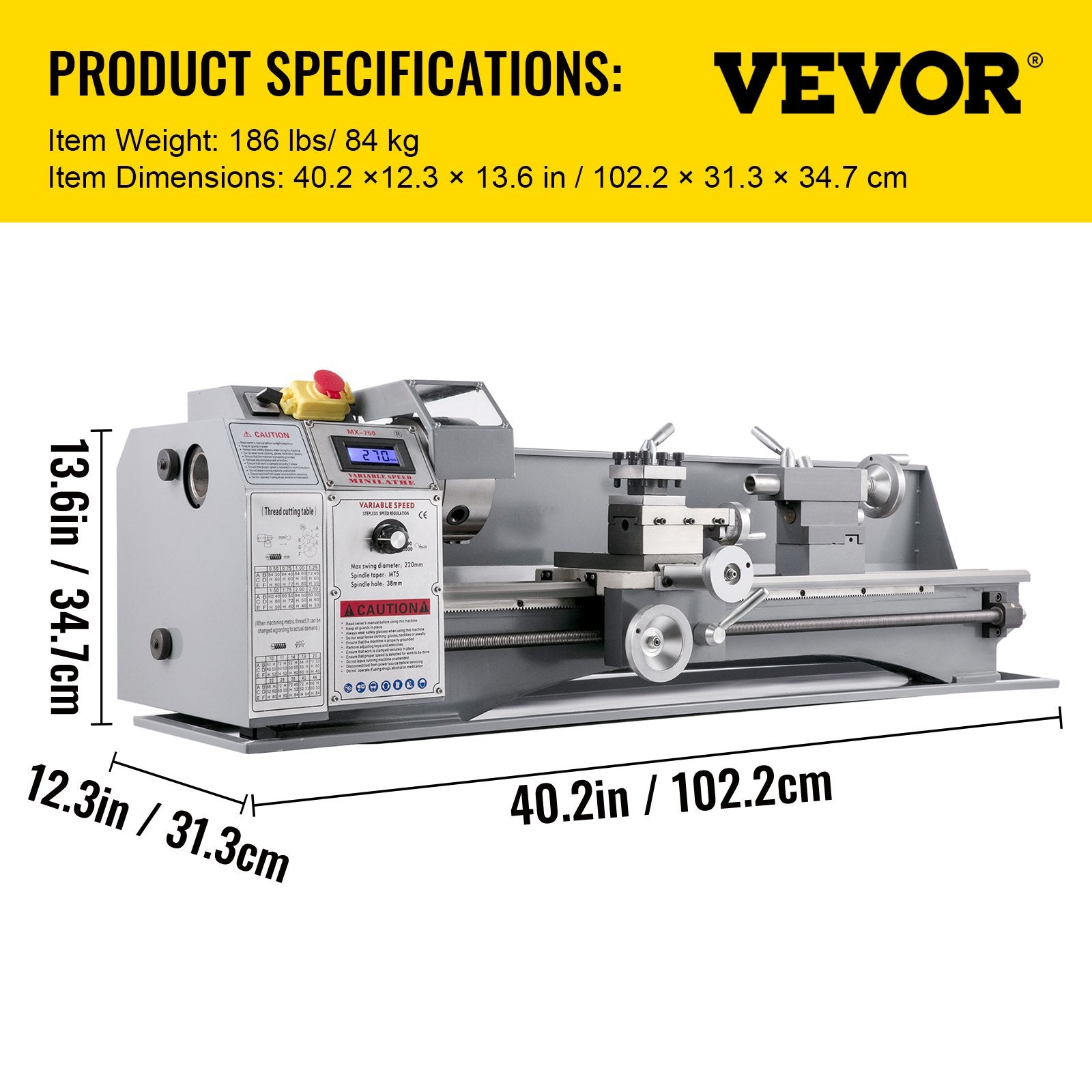 Mini metalo tekinimo staklės VEVOR 220x750mm, 1100W