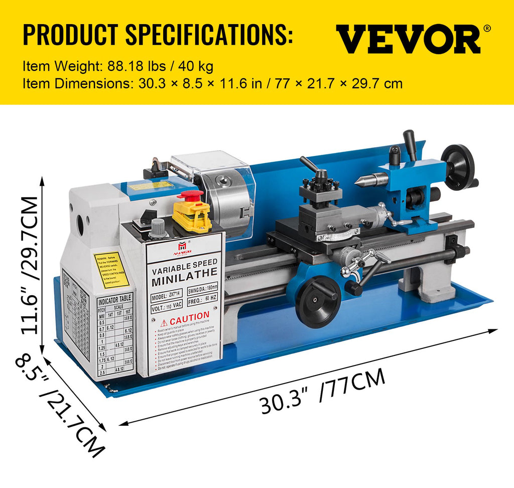 Mini metalo tekinimo staklės VEVOR 7x14, 550W