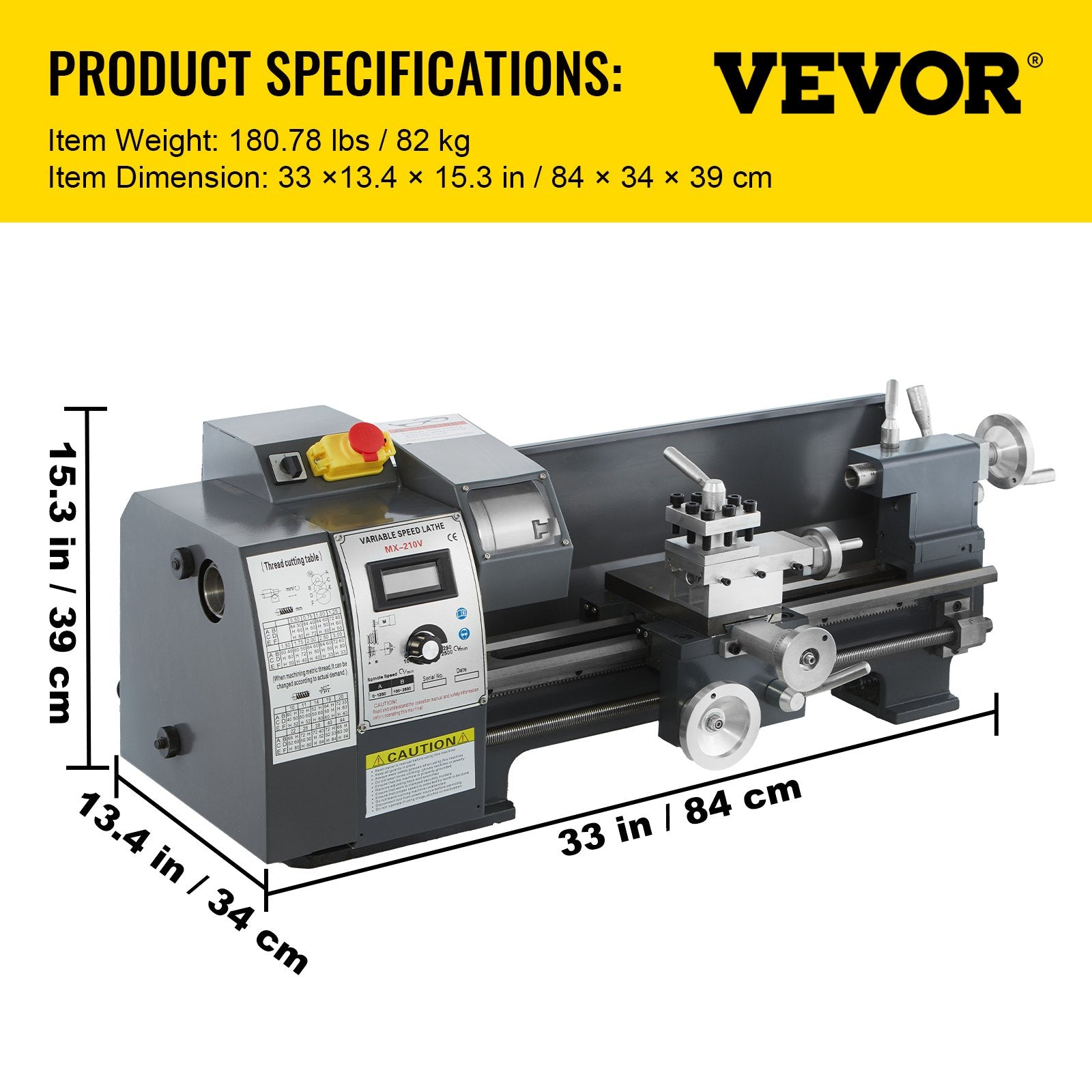 Mini metalo tekinimo staklės VEVOR 8x16 colių, 1100 W