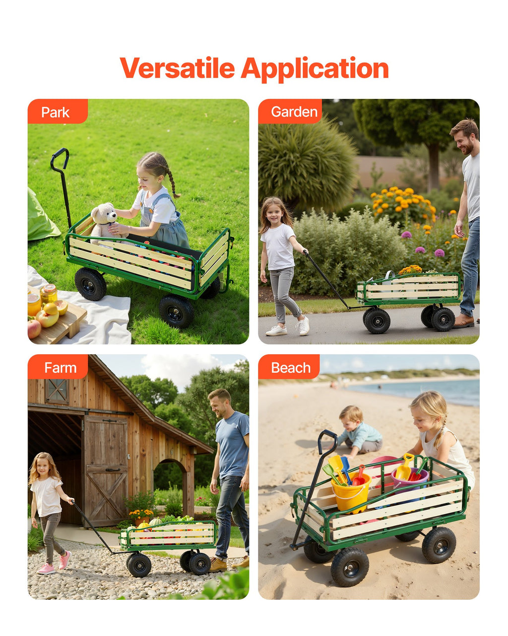 Vaikiškas vežimėlis-vagonėlis VEVOR TC4211A, 250 kg keliamoji galia