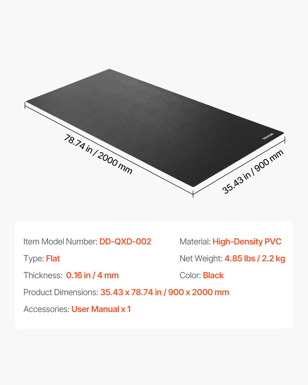 Treniruoklio kilimėlis VEVOR DD-QXD-002, 900 x 2000 x 4 mm