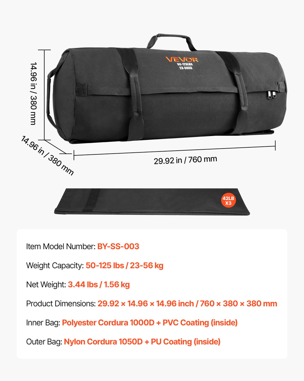 Sportinis svorio maišas (Sandbag) VEVOR BY-SS-003, 23–56 kg