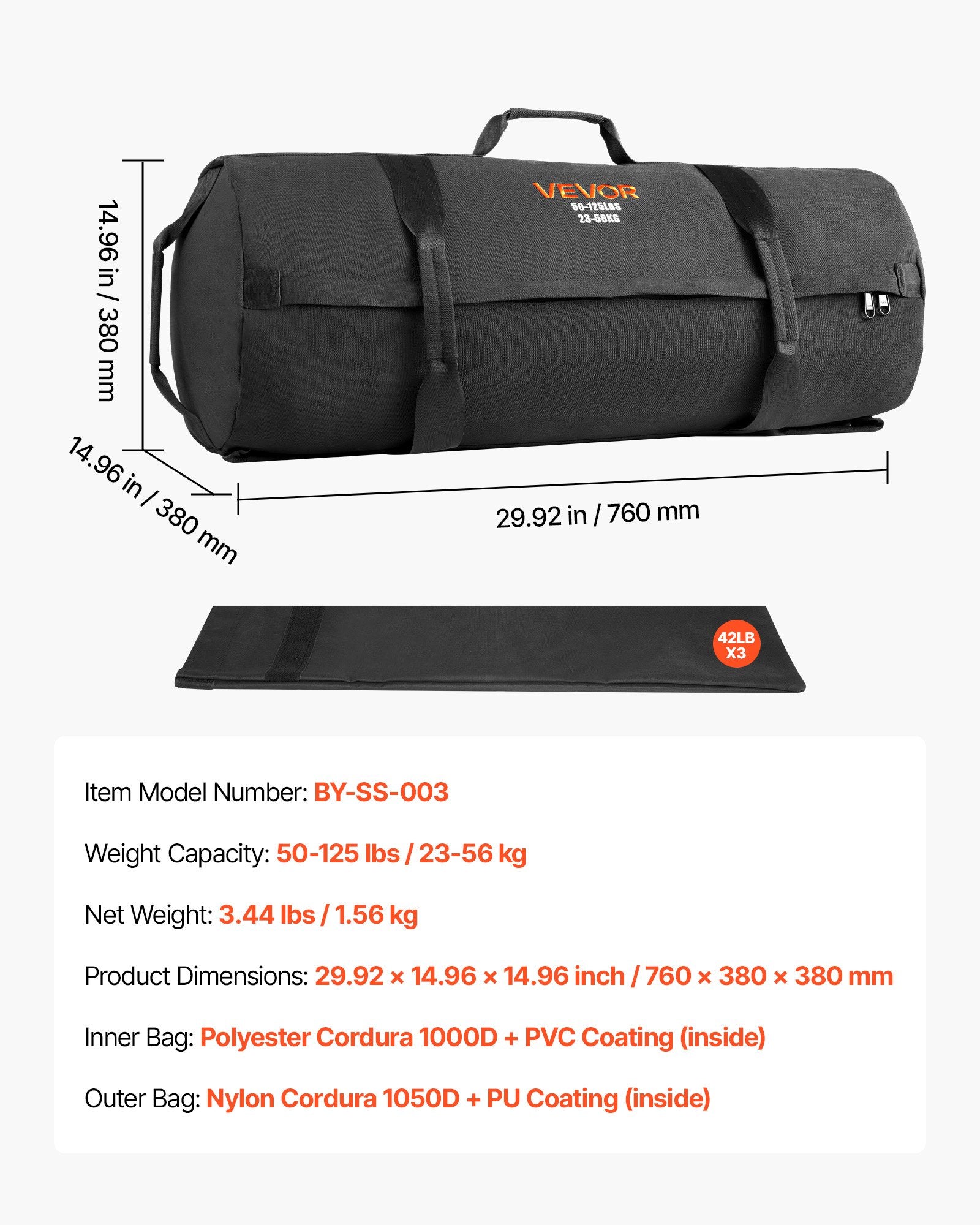 Sportinis svorio maišas (Sandbag) VEVOR BY-SS-003, 23–56 kg