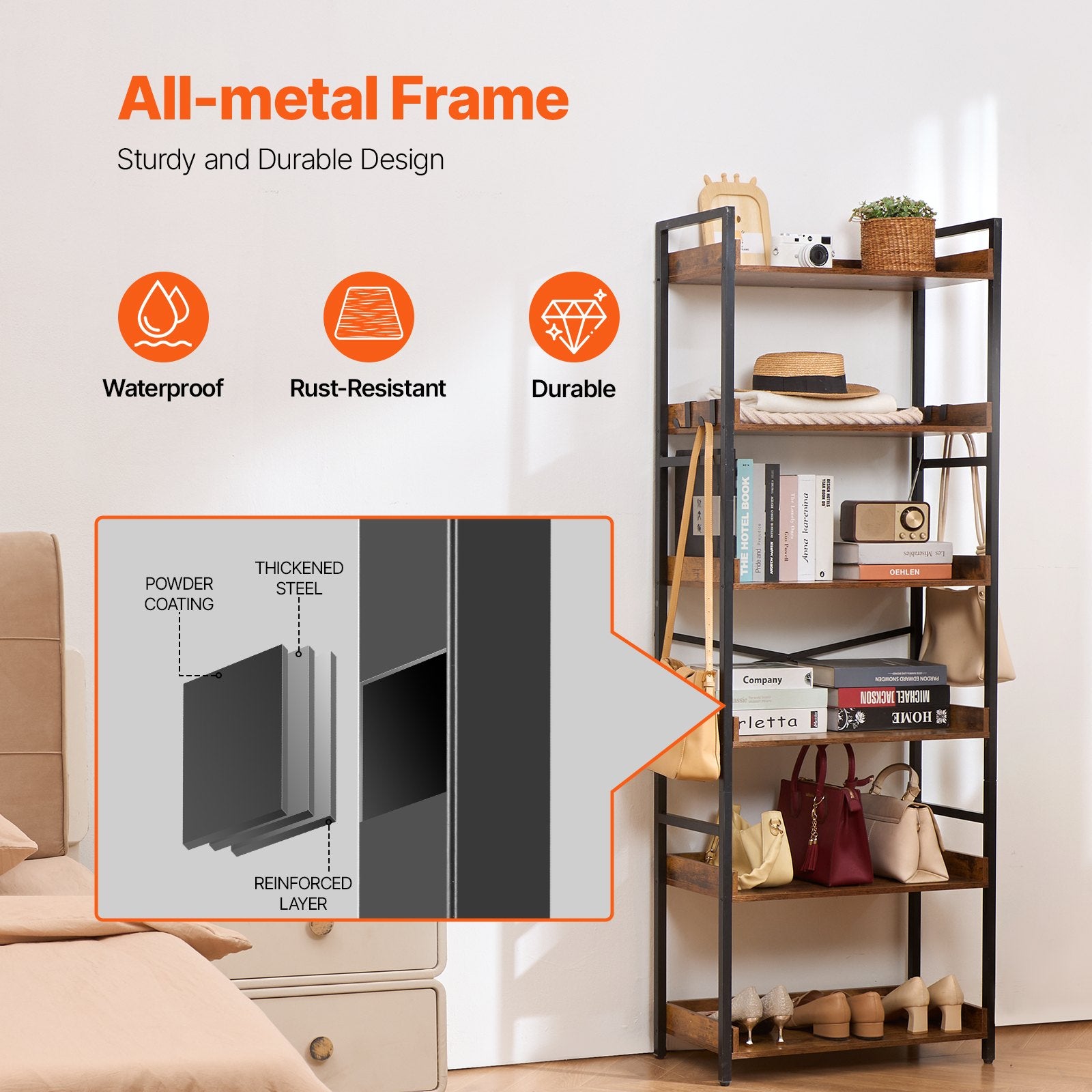 Metalinė lentyna knygoms VEVOR YJX-BS003, 6 aukštų