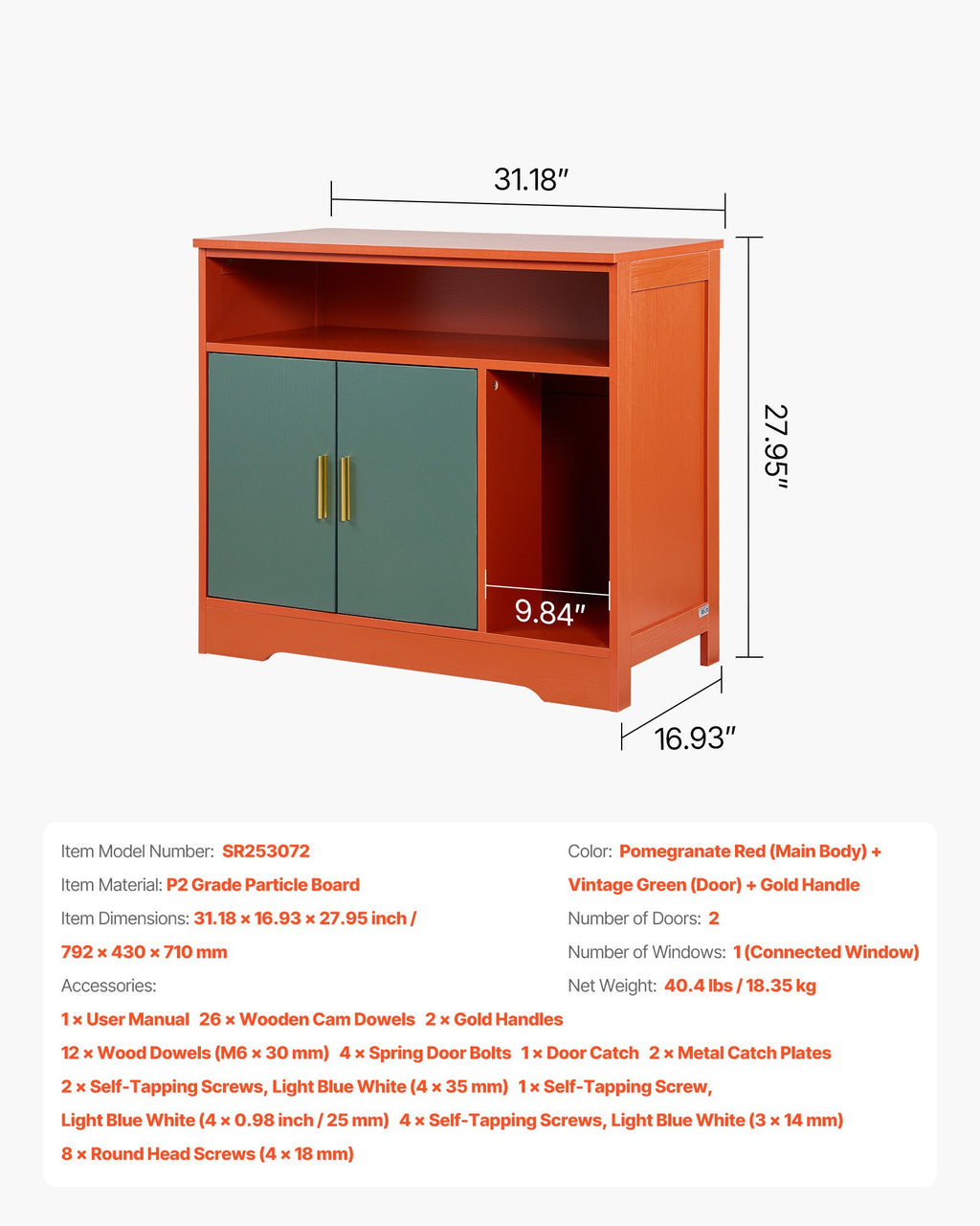 Kačių tualeto spintelė VEVOR SR253072, 79,2 cm pločio