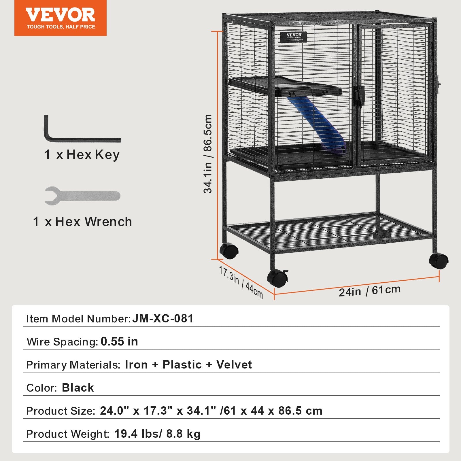 Narvas smulkiems gyvūnams VEVOR JM-XC-081, 86,5 cm aukščio