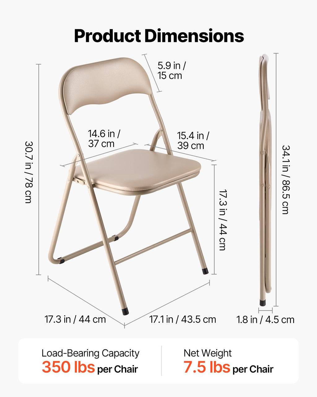 Sulankstomos kėdės VEVOR B60013-24, 4 vnt. komplektas