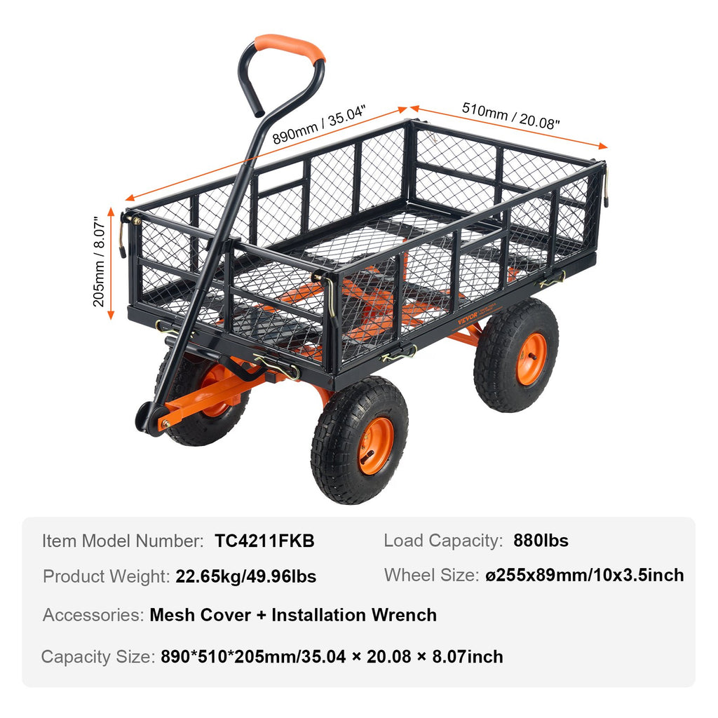 Sodo vežimėlis-savivartis VEVOR TC4211FKB, 399 kg keliamoji galia