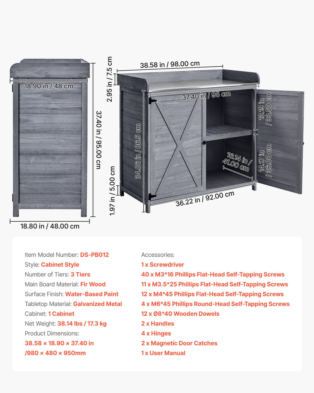 Sodininko stalas VEVOR DS-PB012, 98 x 48 cm stalviršis