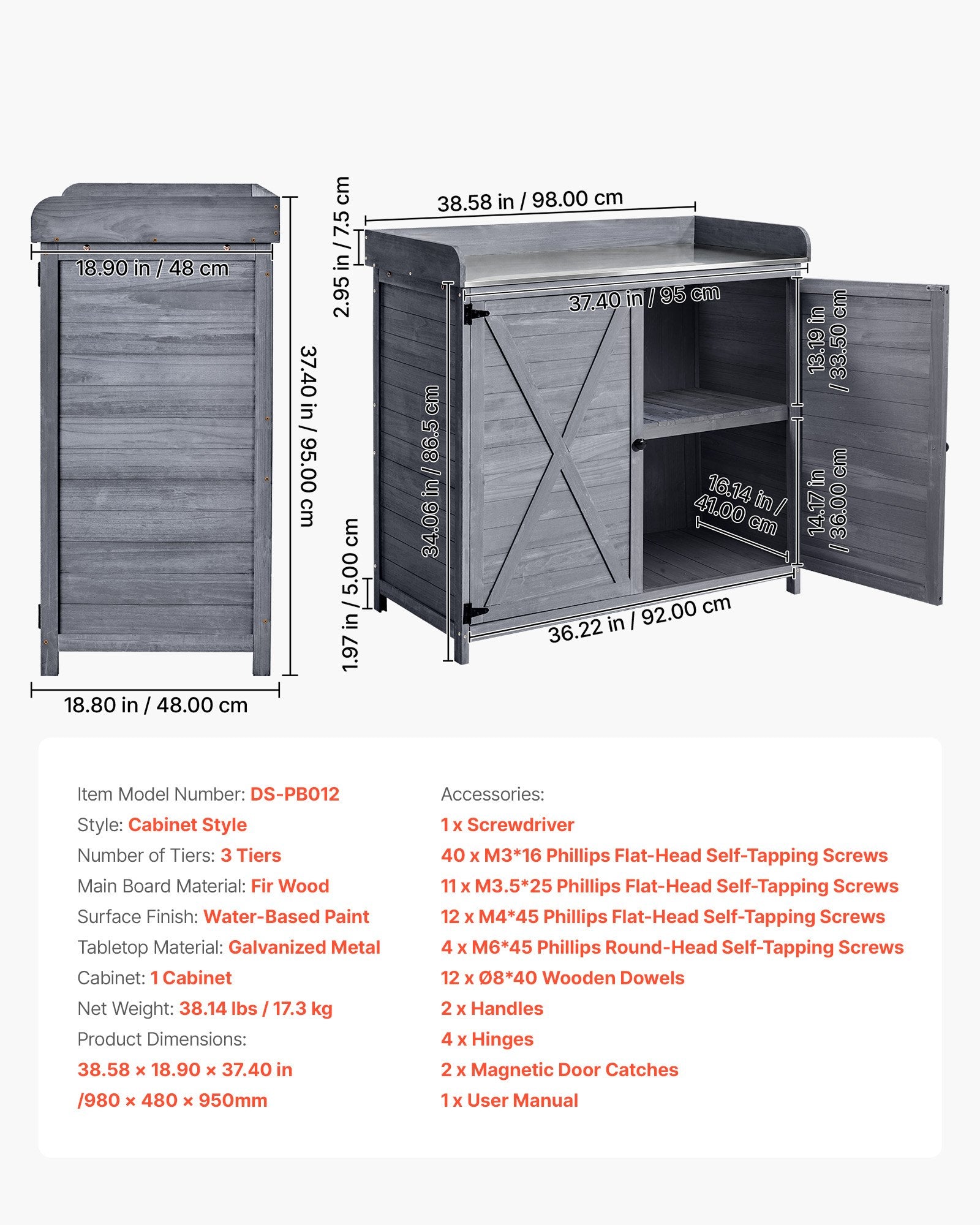 Sodininko stalas VEVOR DS-PB012, 98 x 48 cm stalviršis