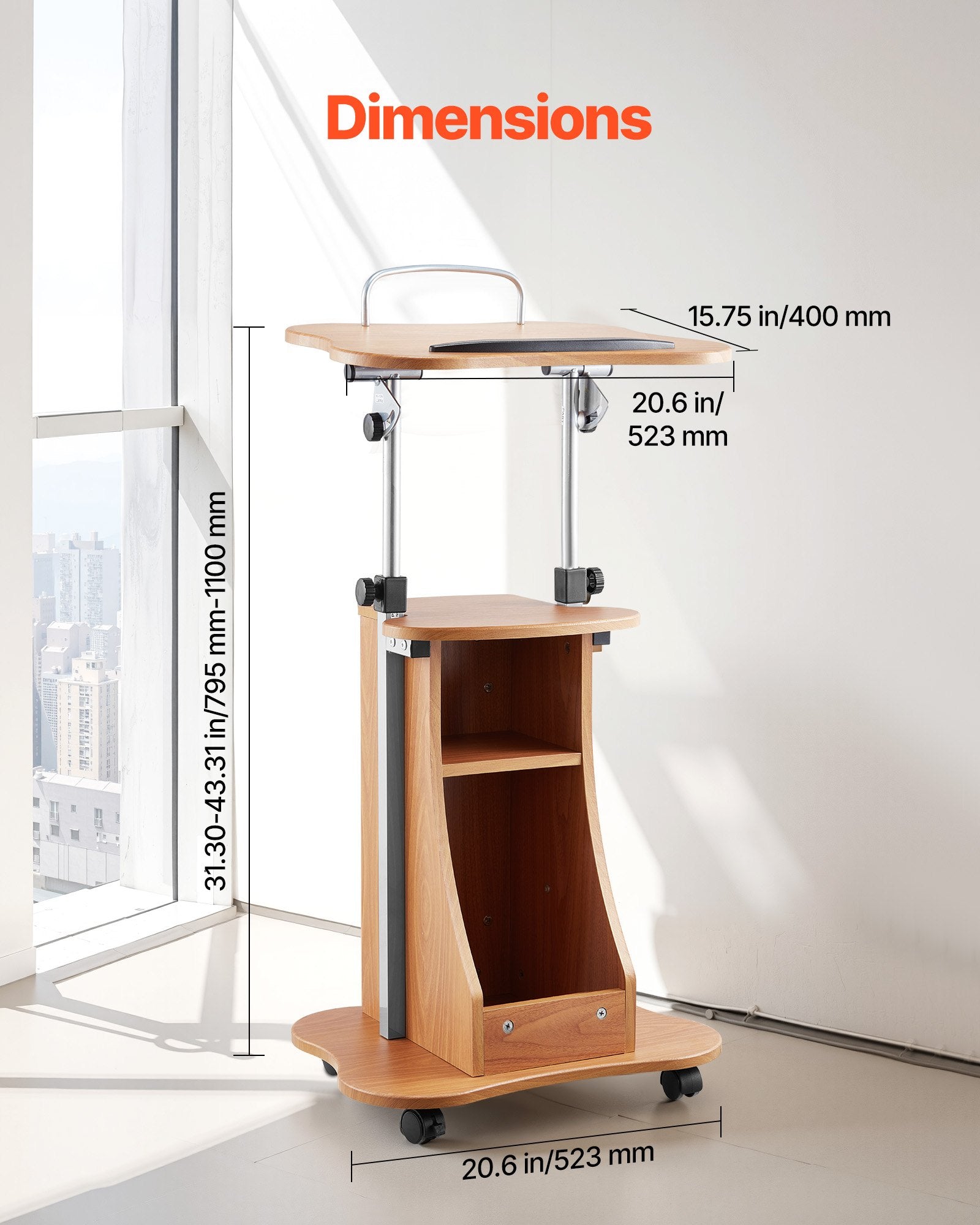 Mobili sakykla VEVOR LT-002AC, reguliuojamas aukštis iki 1100 mm