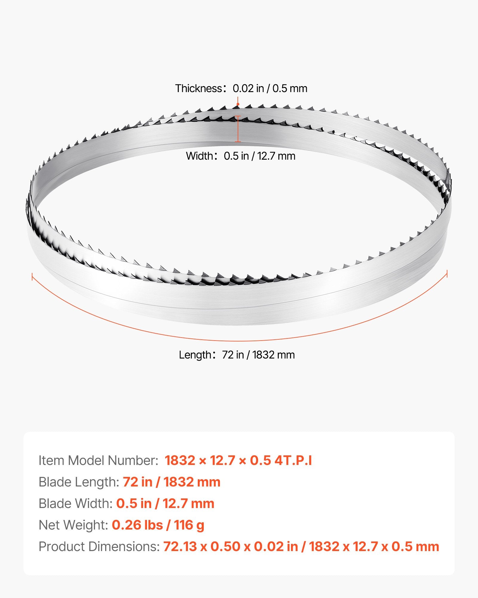 Juostinio pjūklo geležtė VEVOR 1832 mm, 4 TPI