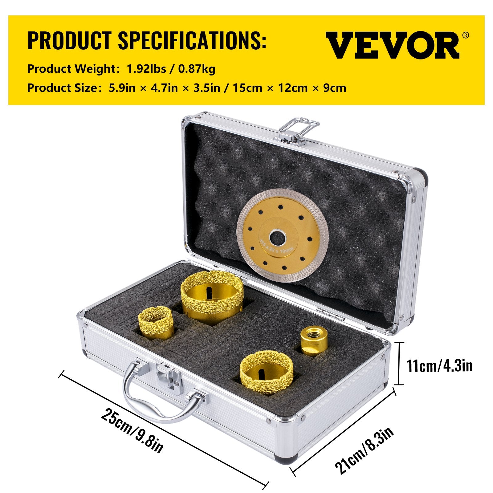 Deimantinių karūnų rinkinys VEVOR QHKZ4PCS, 25-68 mm