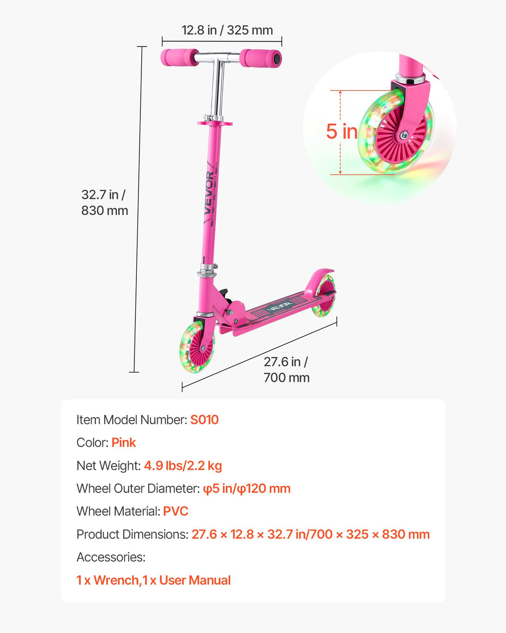 Paspirtukas vaikams VEVOR S010, iki 49,9 kg