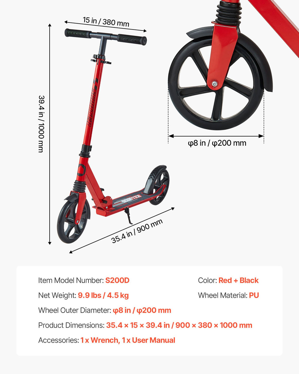 Paspirtukas VEVOR S200D, iki 100 kg apkrova