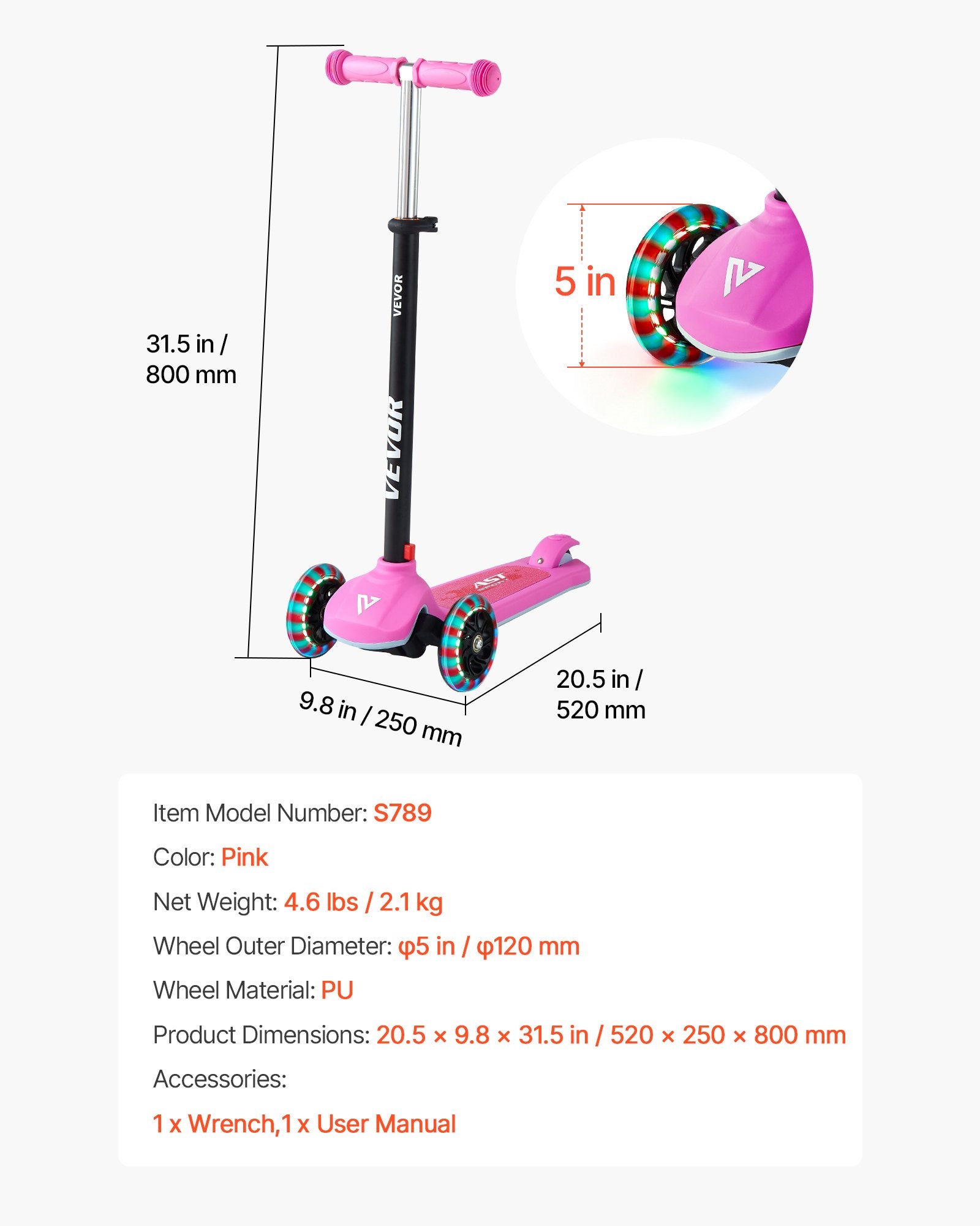 Triratis paspirtukas vaikams VEVOR S789, iki 74,8 kg apkrova