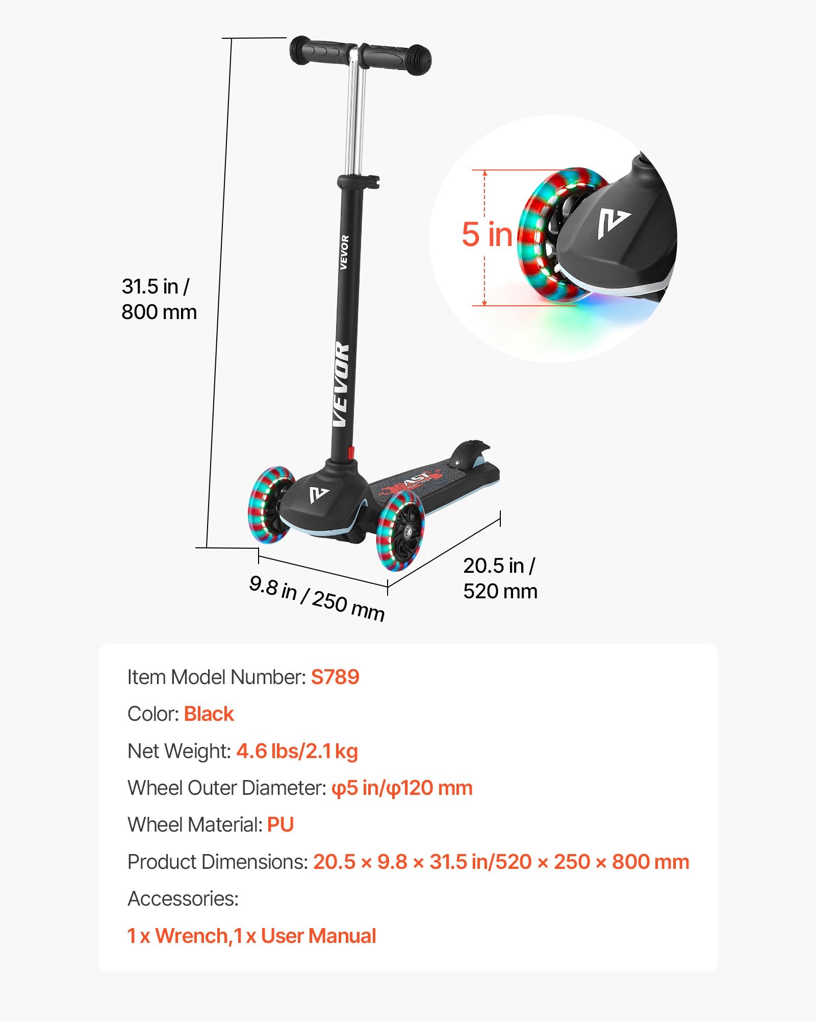 Triratis paspirtukas vaikams VEVOR S789, iki 74,8 kg