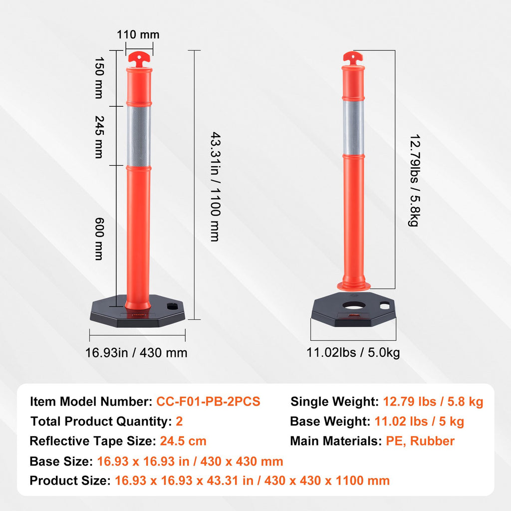 Kelių ženklinimo stulpeliai VEVOR CC-F01-PB-2PCS, 2 vnt. komplektas