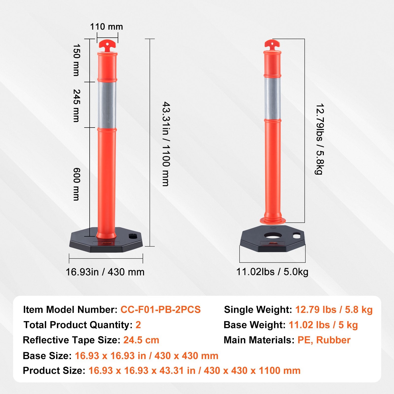 Kelių ženklinimo stulpeliai VEVOR CC-F01-PB-2PCS, 2 vnt. komplektas