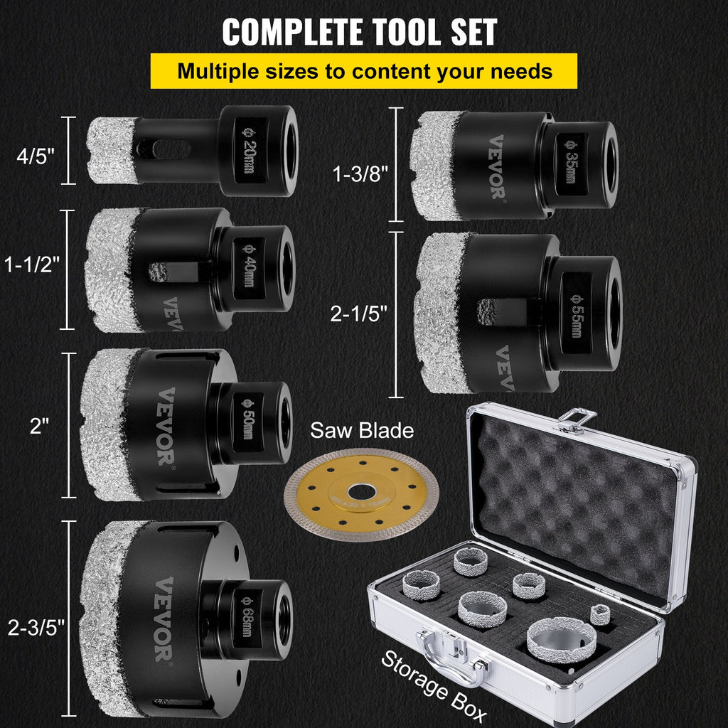 Deimantinių karūnų rinkinys VEVOR QHKZ6PCS, 6 vnt., 20-68 mm