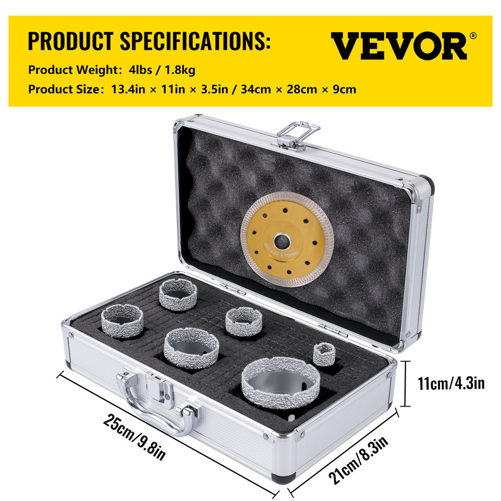 Deimantinių karūnų rinkinys VEVOR QHKZ6PCS, 6 vnt., 20-68 mm
