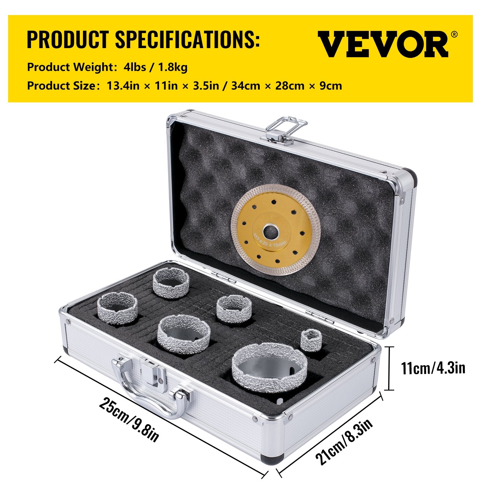 Deimantinių karūnų rinkinys VEVOR QHKZ6PCS, 6 vnt., 20-68 mm