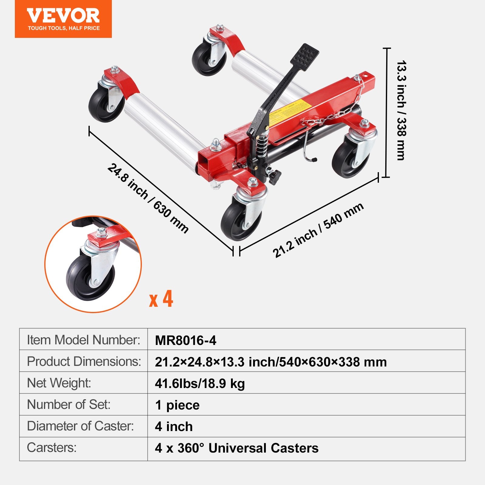 Hidraulinis ratų vežimėlis VEVOR MR8016-4, 680 kg keliamoji galia