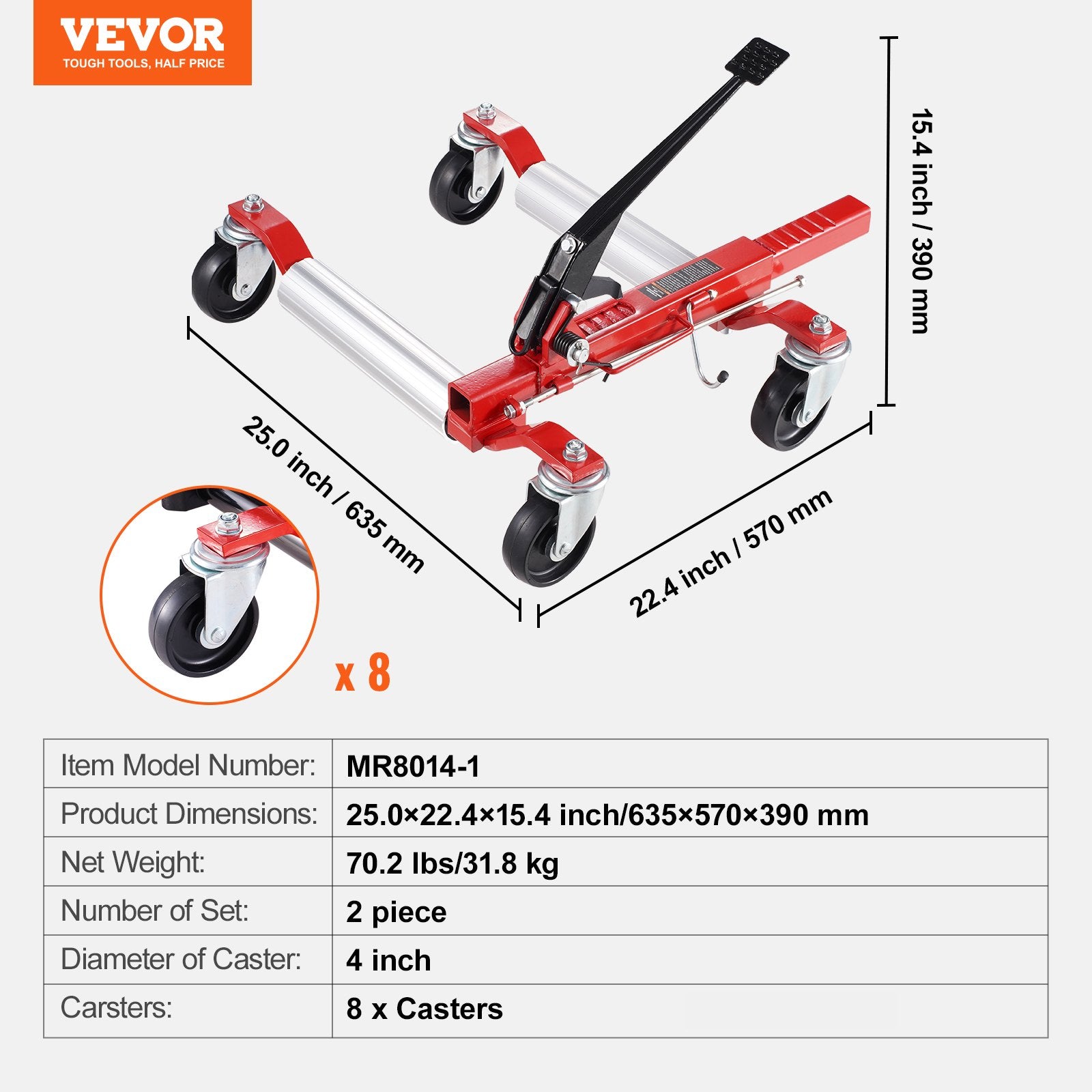 Automobilių perstūmimo ratukai VEVOR MR8014-1, 680 kg keliamoji galia