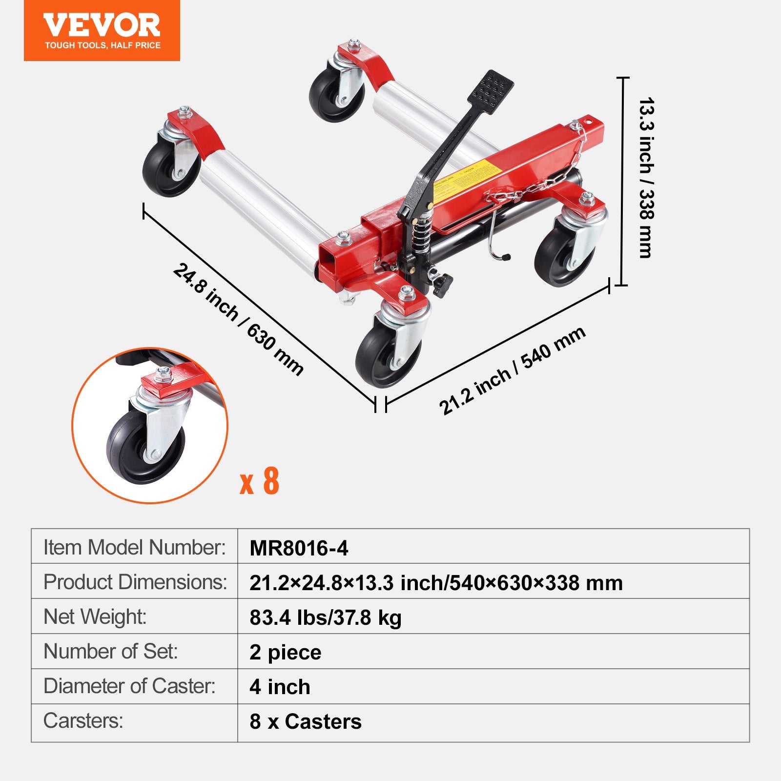 Hidrauliniai ratų vežimėliai VEVOR MR8016-4, 680 kg keliamoji galia