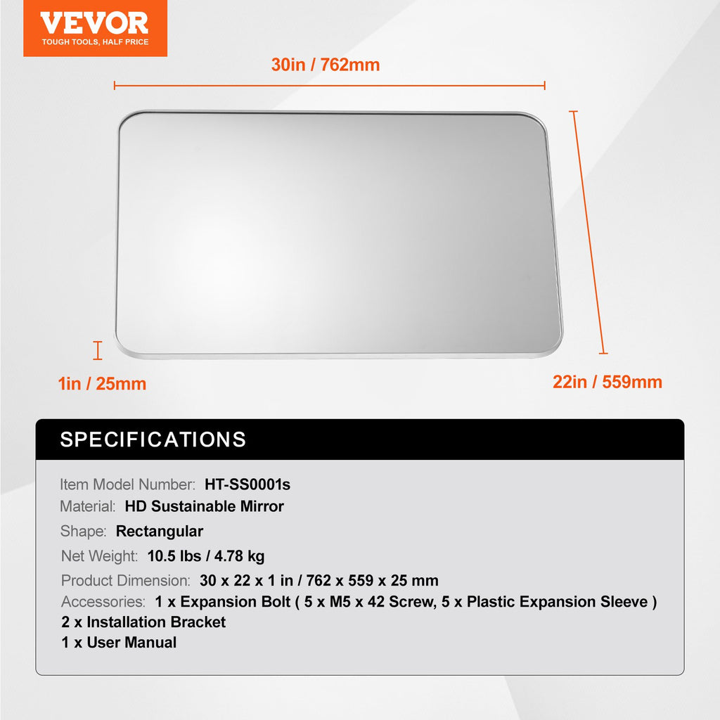 Sieninis veidrodis VEVOR HT-SS0001s, 56 x 76 cm